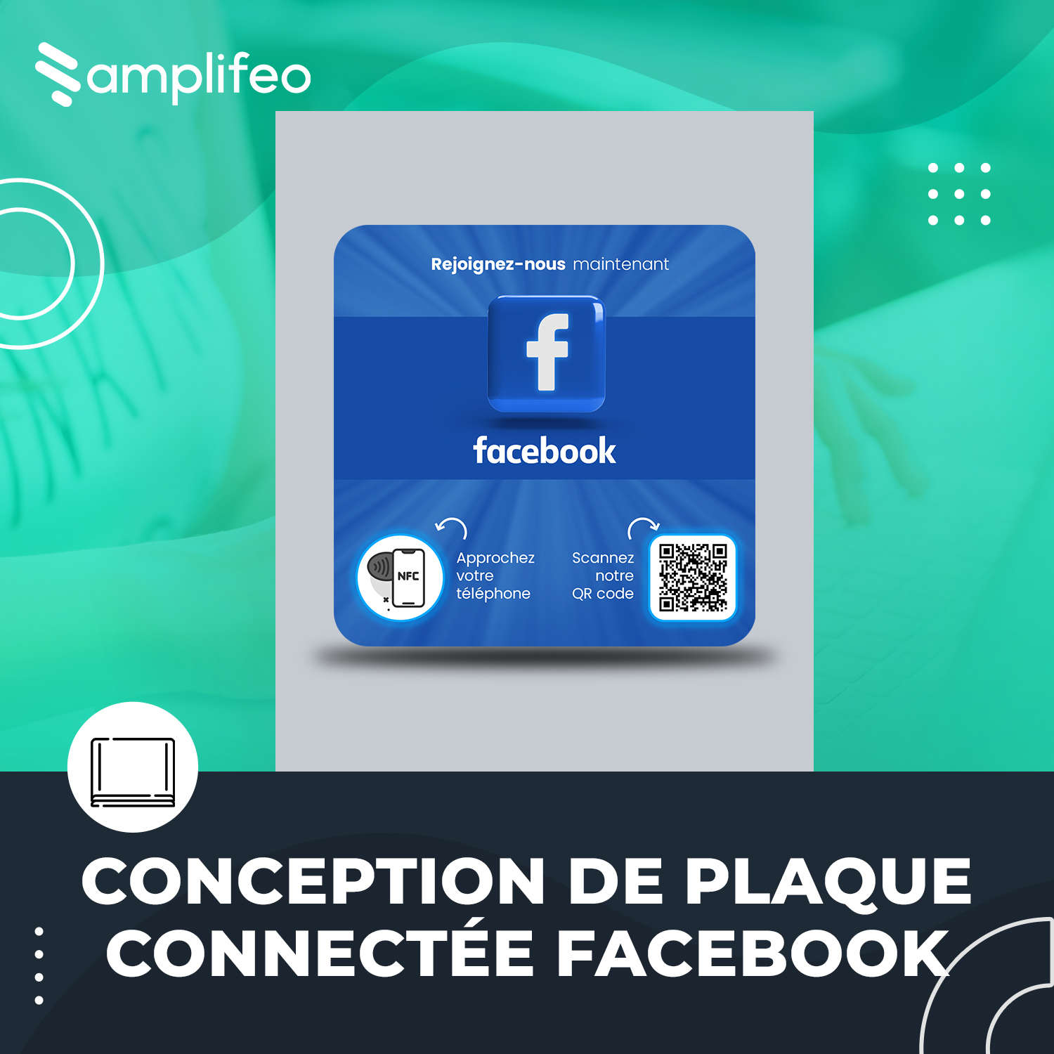 Plaque Facebook Multi-surfaces Avec Puce NFC & Qr Code