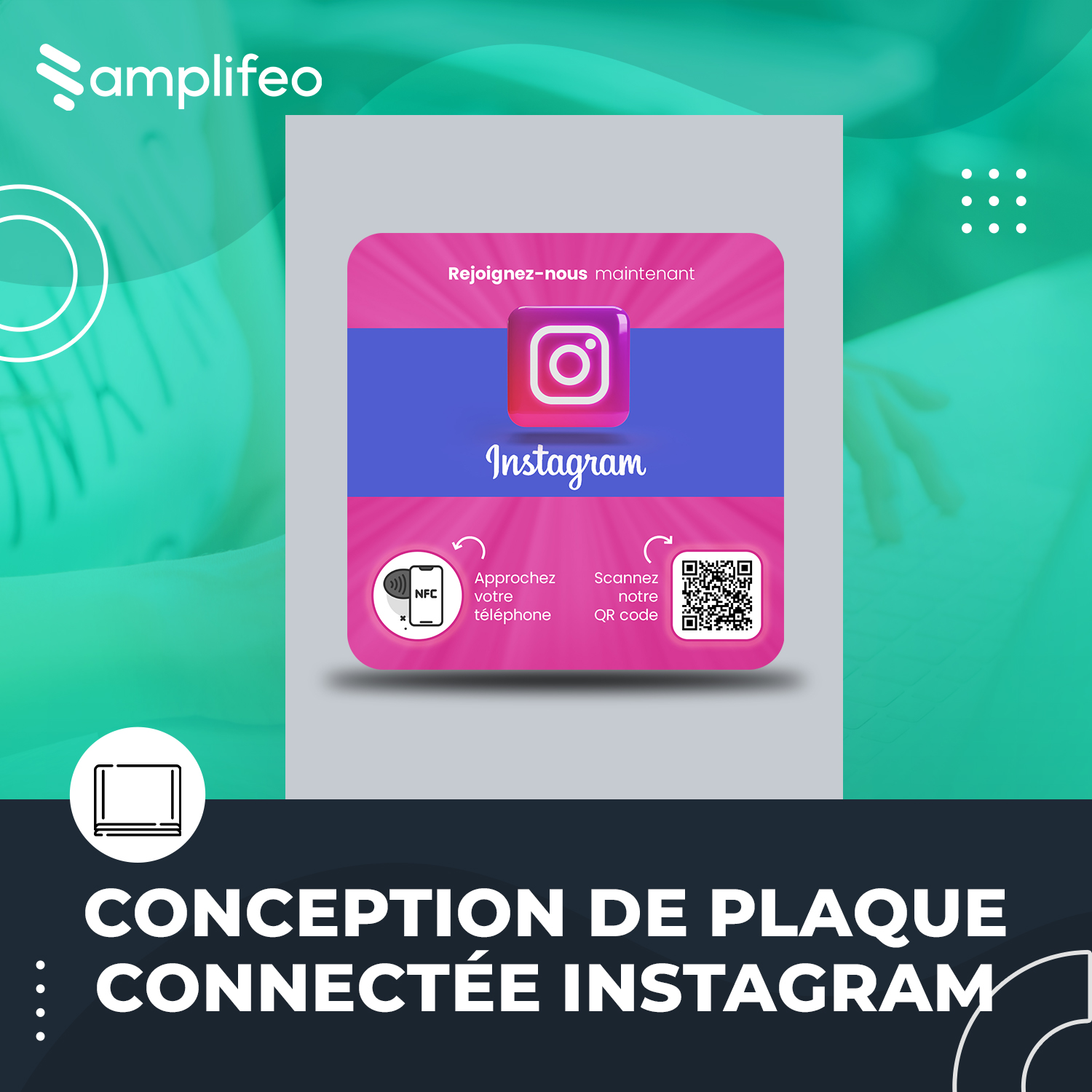 Plaque Instagram Multi-surfaces Avec Puce NFC & Qr Code