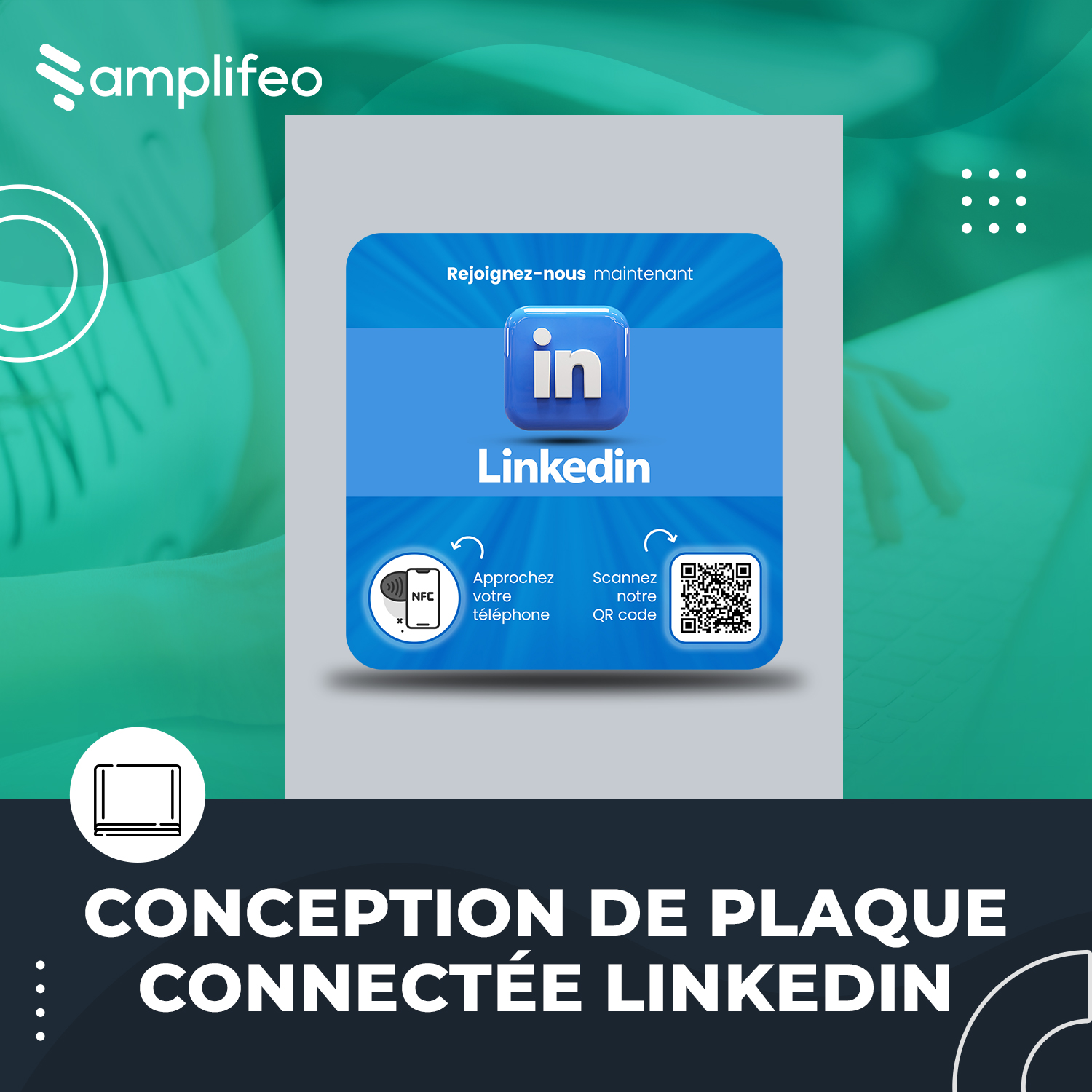 Plaque LinkedIn Multi-surfaces Avec Puce NFC & Qr Code