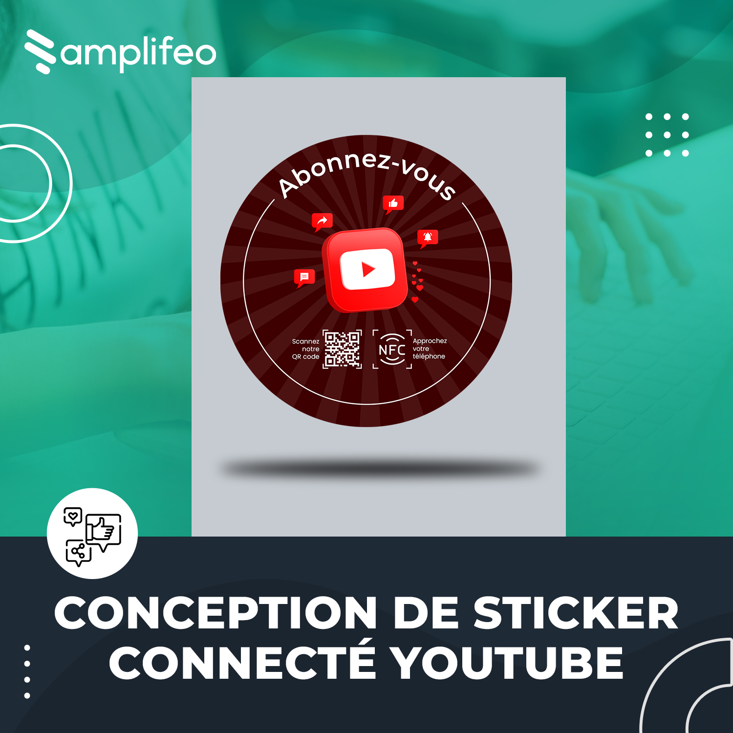 Sticker Connecté YouTube Multi-surfaces Avec Puce NFC & Qr Code